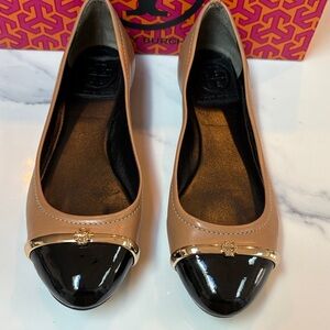 Tory Burch Tan and Black Flats
